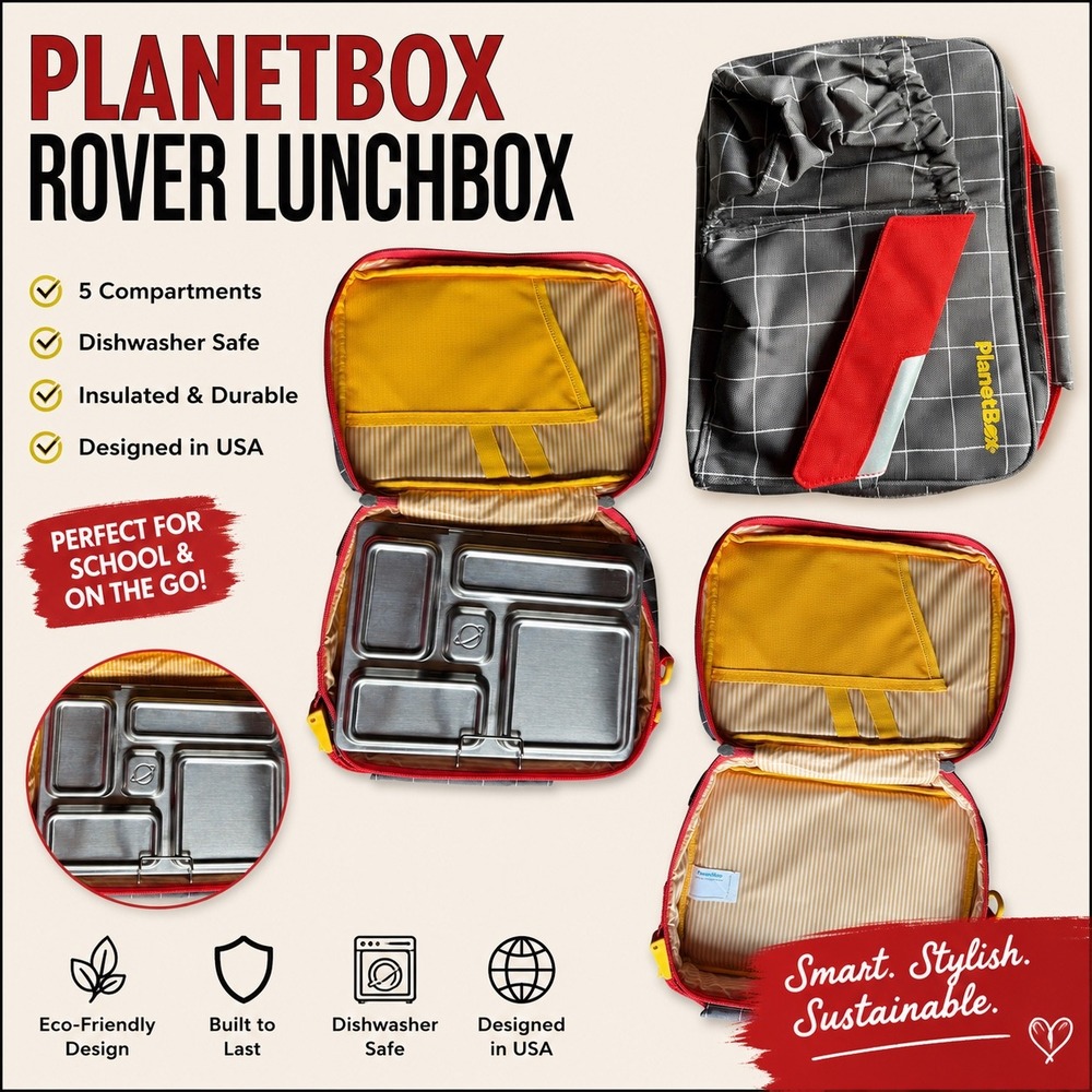 PlanetBox Rover Stainless Steel Bento Lunch Box with Insulated Carry Bag Grey